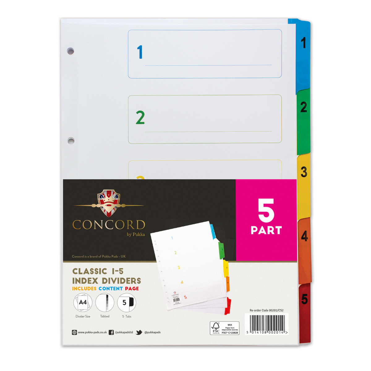 Concord Mylar A4 Multicolour 1-5 Part Index Divider