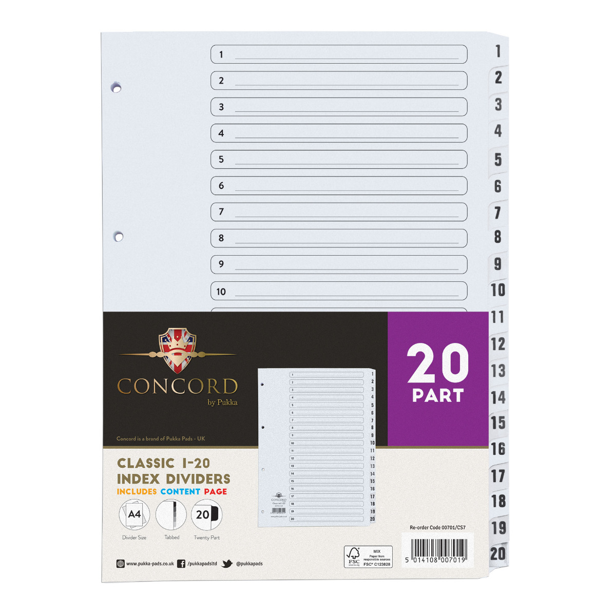 Concord Mylar 1-20 A4 Clear Index