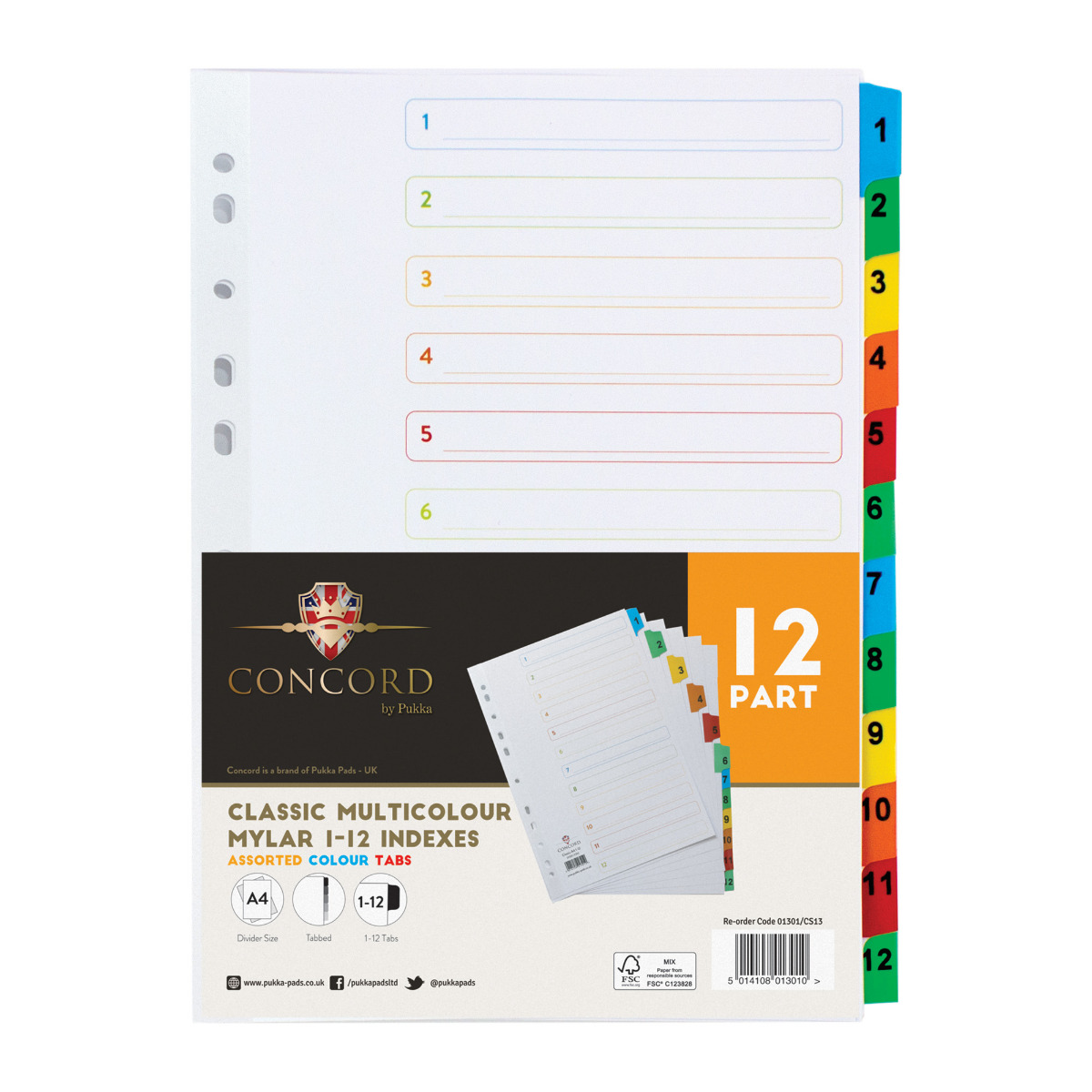 Concord Mylar Index A4 Multicolour 1-12