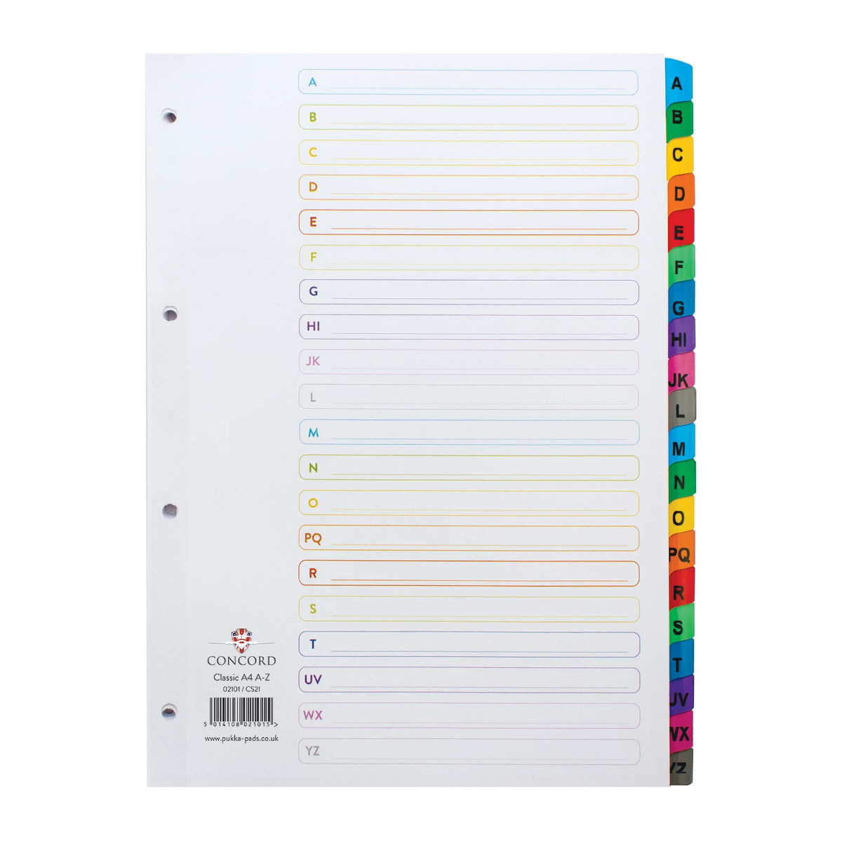 Concord Mylar Multicolour Index A4 A-Z
