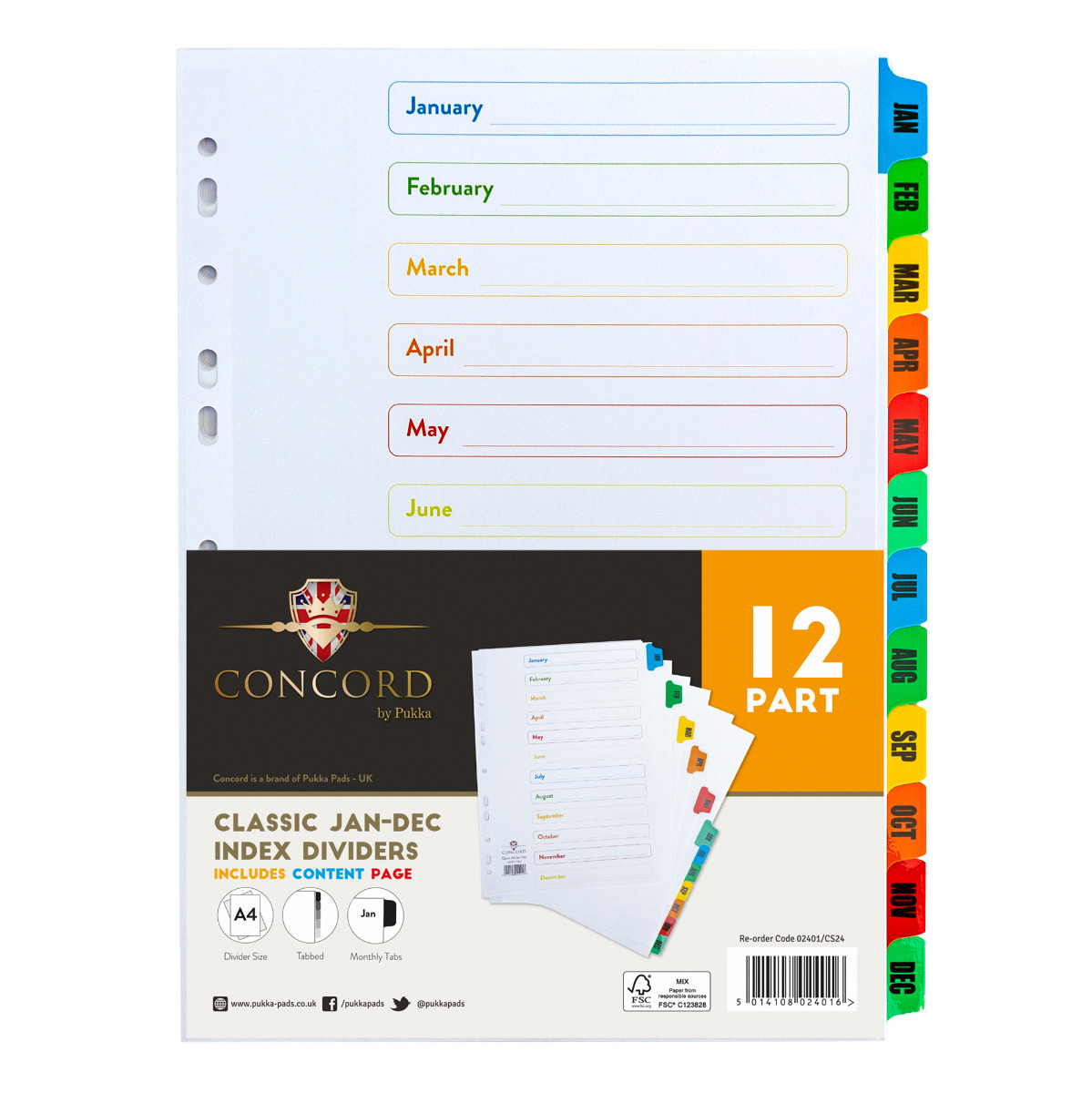 Concord Mylar Multicolour Index A4 Jan-Dec
