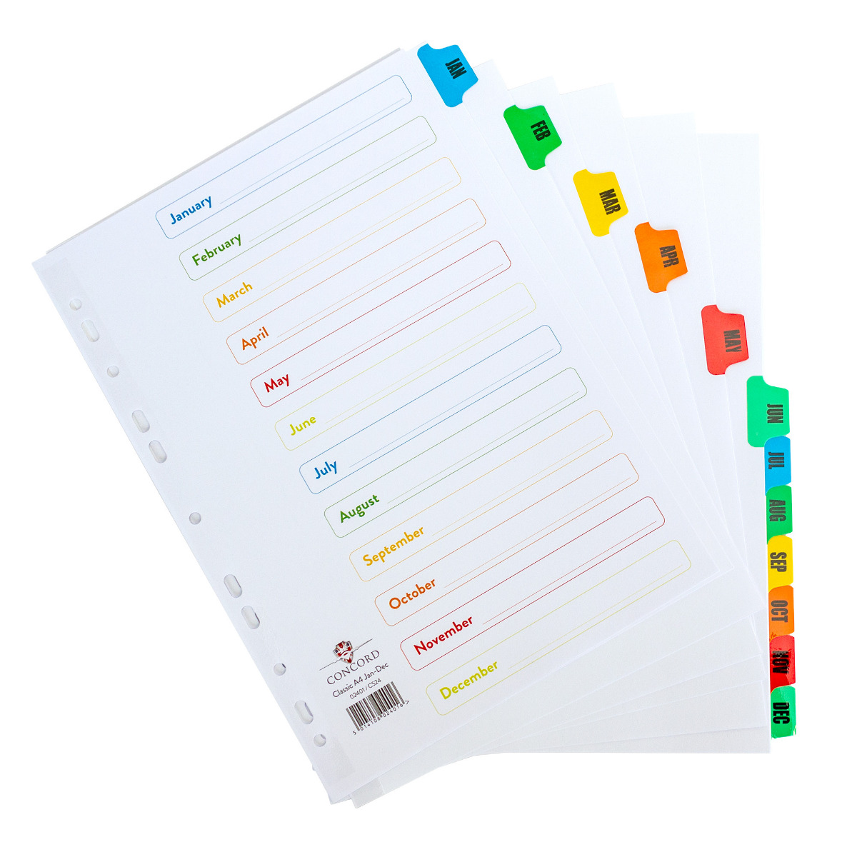 Concord Mylar Multicolour Index A4 Jan-Dec
