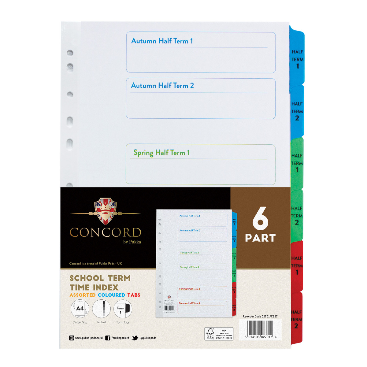 Concord A4 Tabbed School Term Time Index - 6 Part