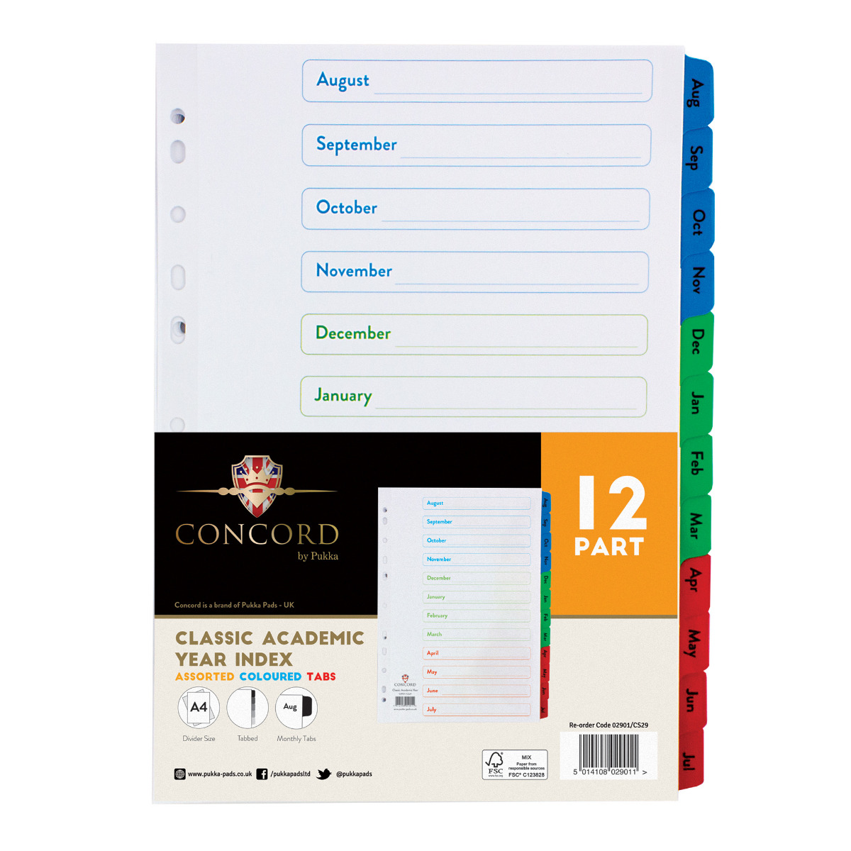 Concord Mylar A4 Multicolour Academic Index (August - July)