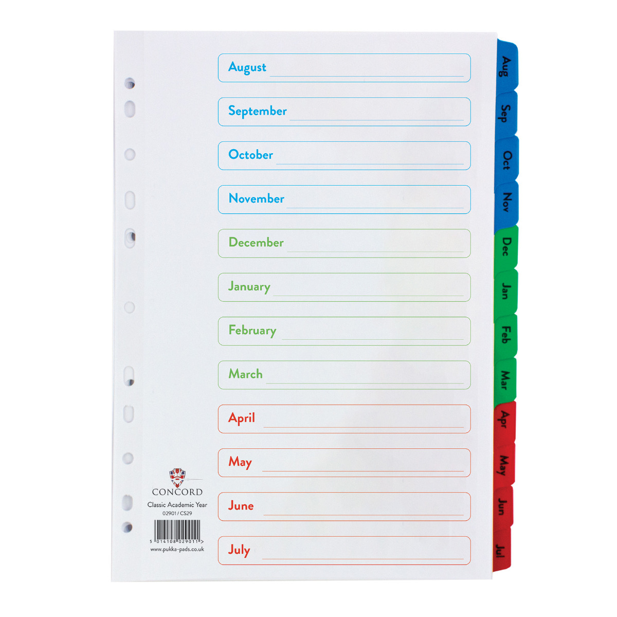 Concord Mylar A4 Multicolour Academic Index (August - July)