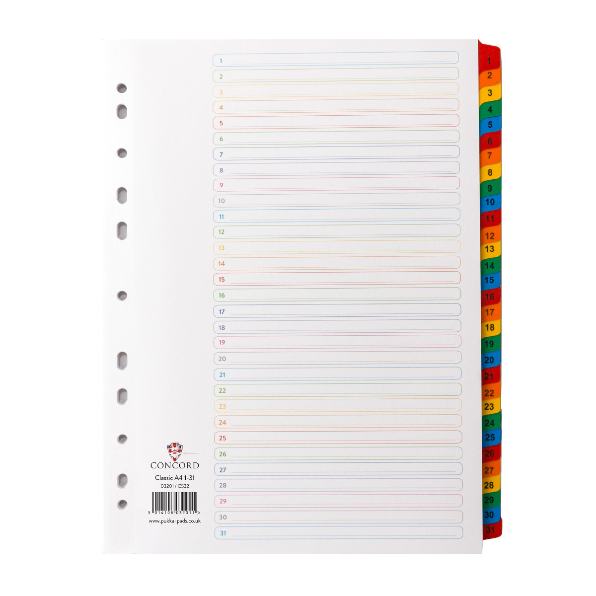 Concord Mylar Index A4 Multicolour 1-31