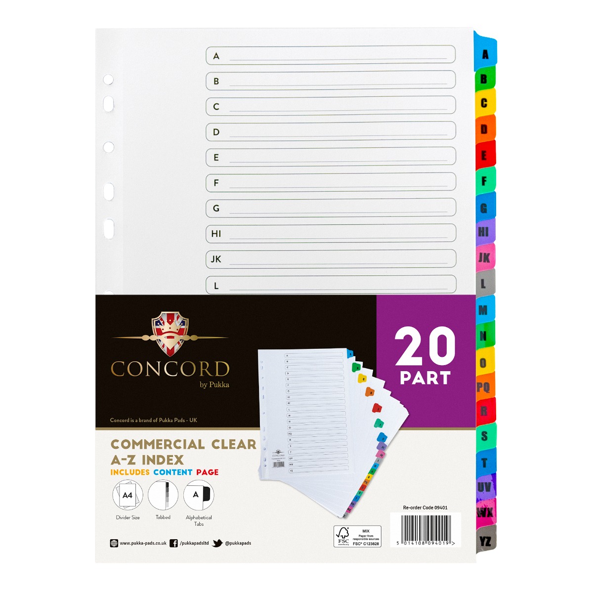 Concord Commercial A4 Multicoloured A-Z Index