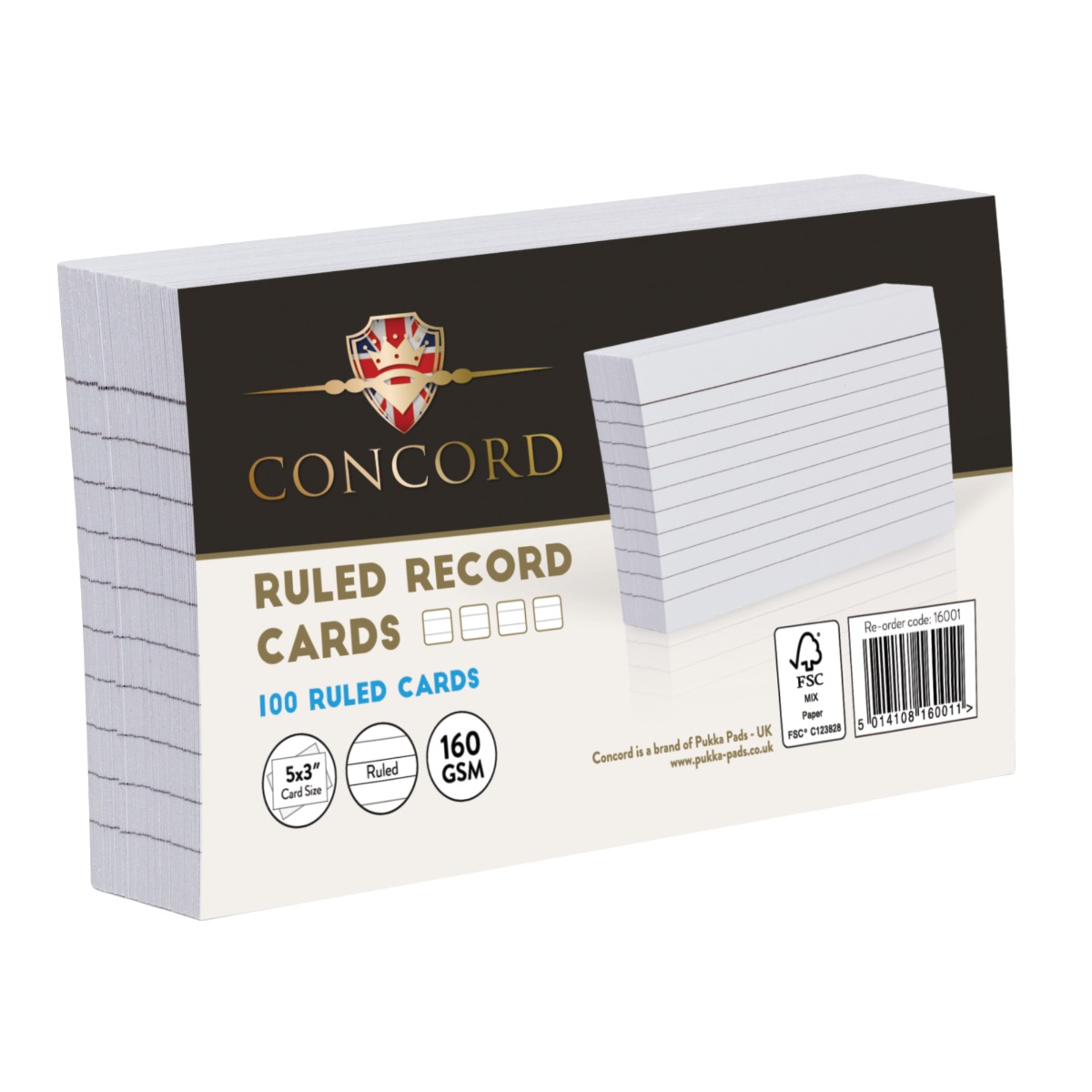 Concord white ruled record cards, pack contains 100 ruled cards that measure 5x3" and are made from 100GSM card.