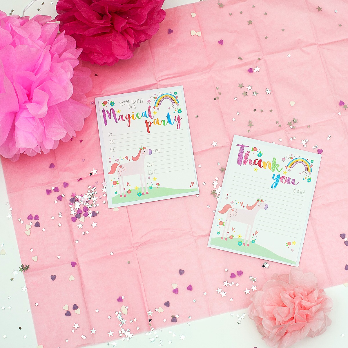 Pukka Party Unicorn Themed Party Invites & Thank You Notes