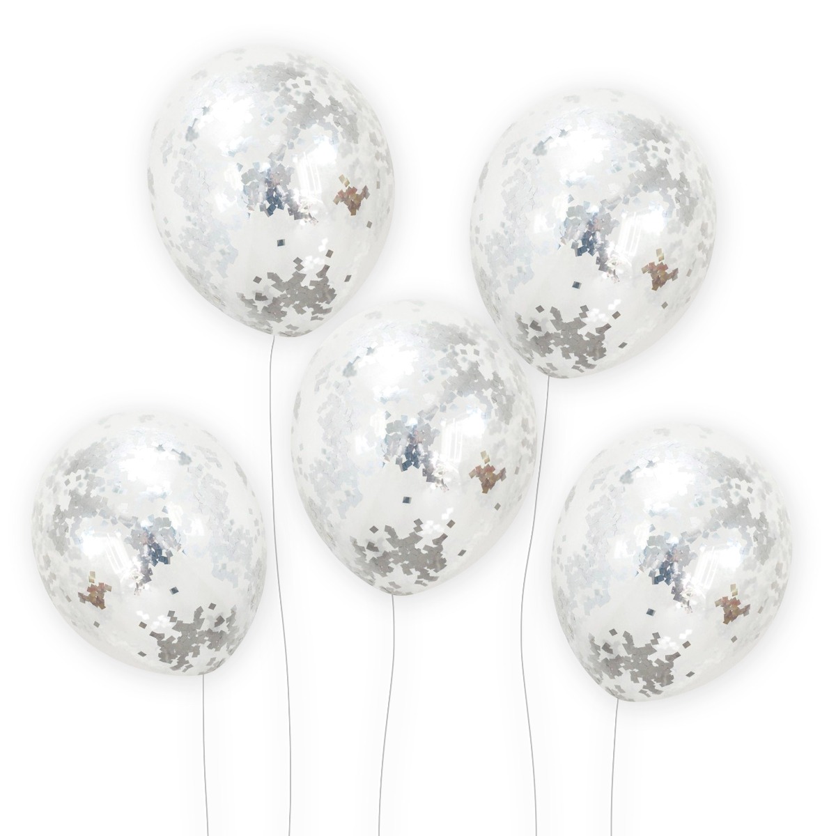 Pukka Party Silver Confetti 12-inch Balloons - Pack of 5