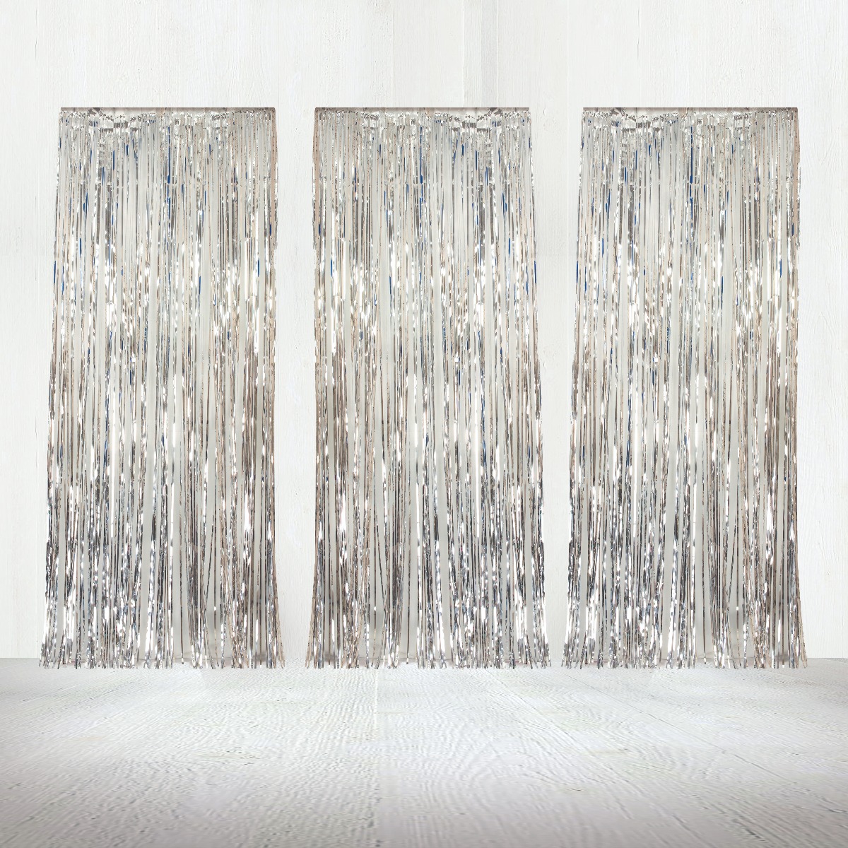 Silver Fringe Foil Curtain - 3x8 Feet Sparkly Party Decor For NYE & Disco Nights