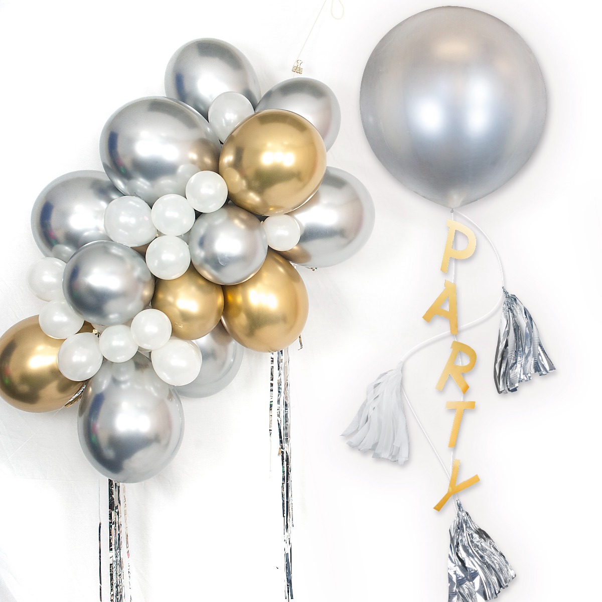 Pukka Party Silver 30-inch Balloon with Party Swag & Tassels