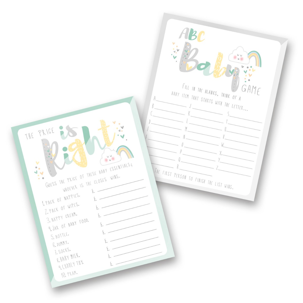 Pukka Party Hearts & Clouds Baby Shower Games Cards