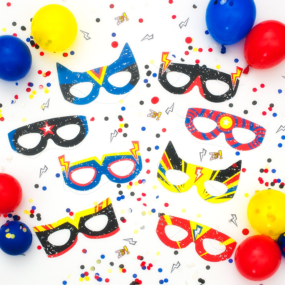 Pukka Party Superhero Masks - Pack of 8 With Elastic