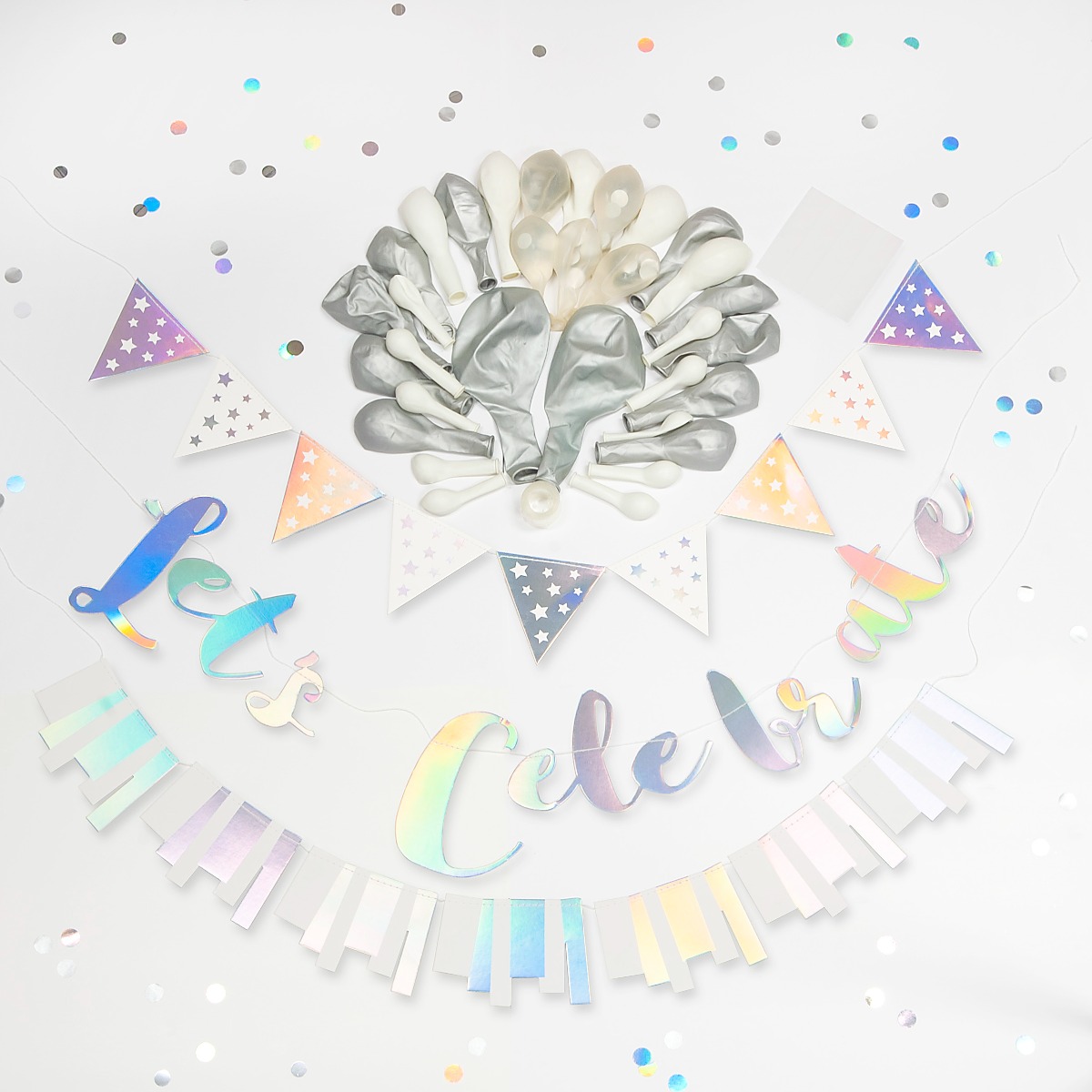 Pukka Party Lets Celebrate Silver Party Decoration Kit (Includes Balloon Arch)