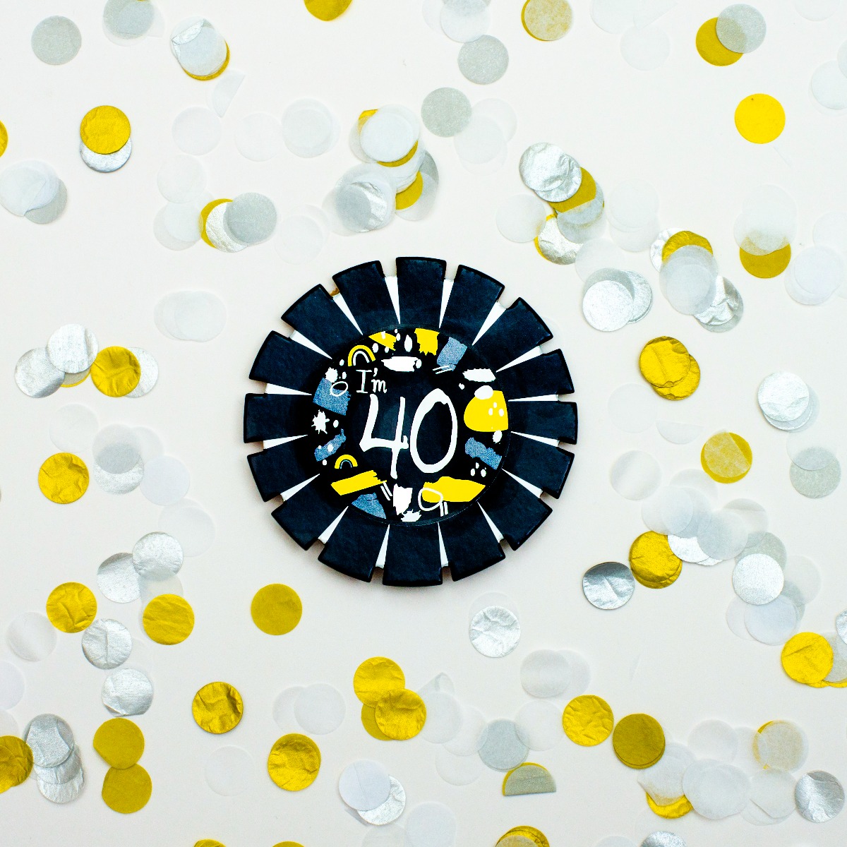 Pukka Party Age 40 Black and White Card Rosette Badge