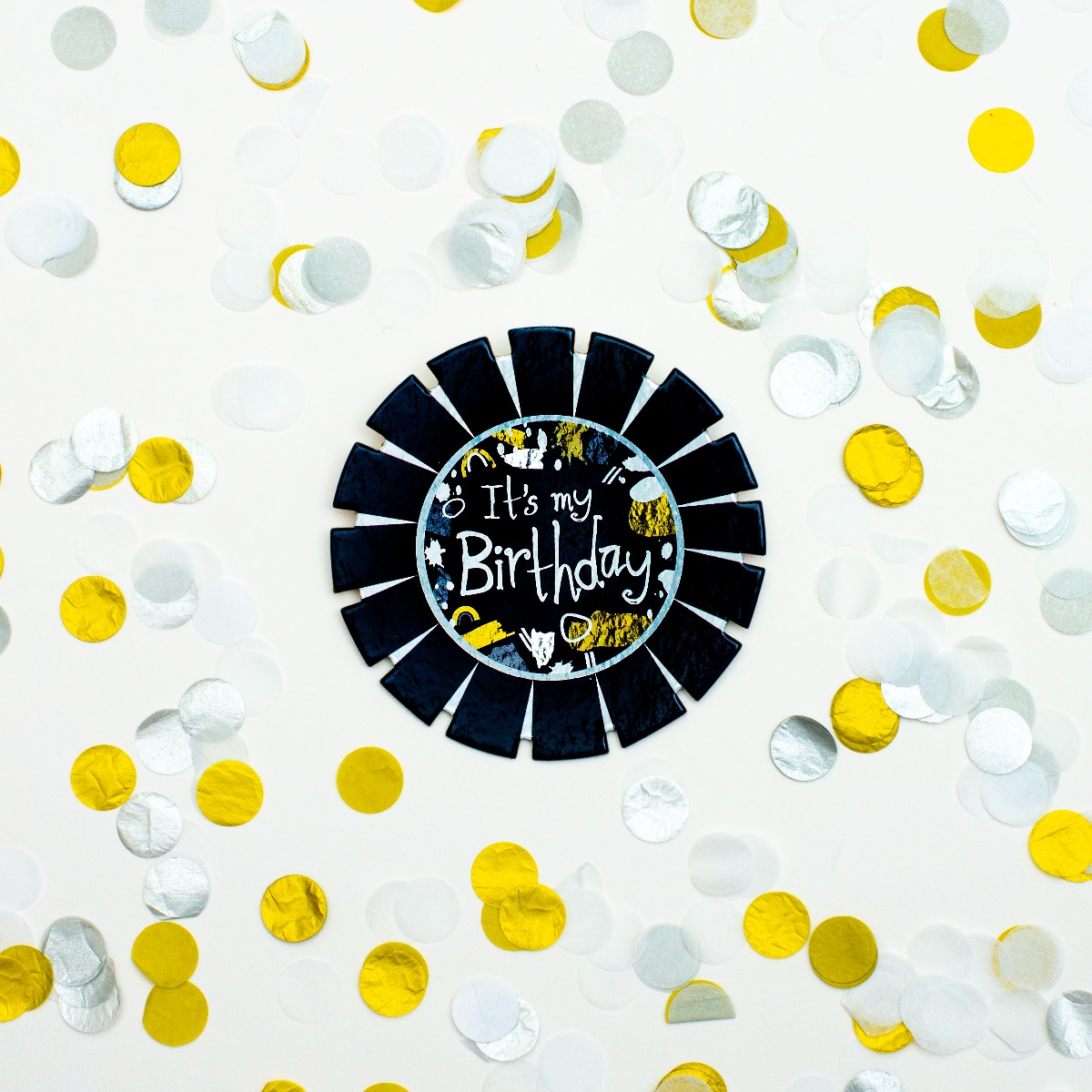 Pukka Party Happy Birthday Black and White Card Rosette Badge