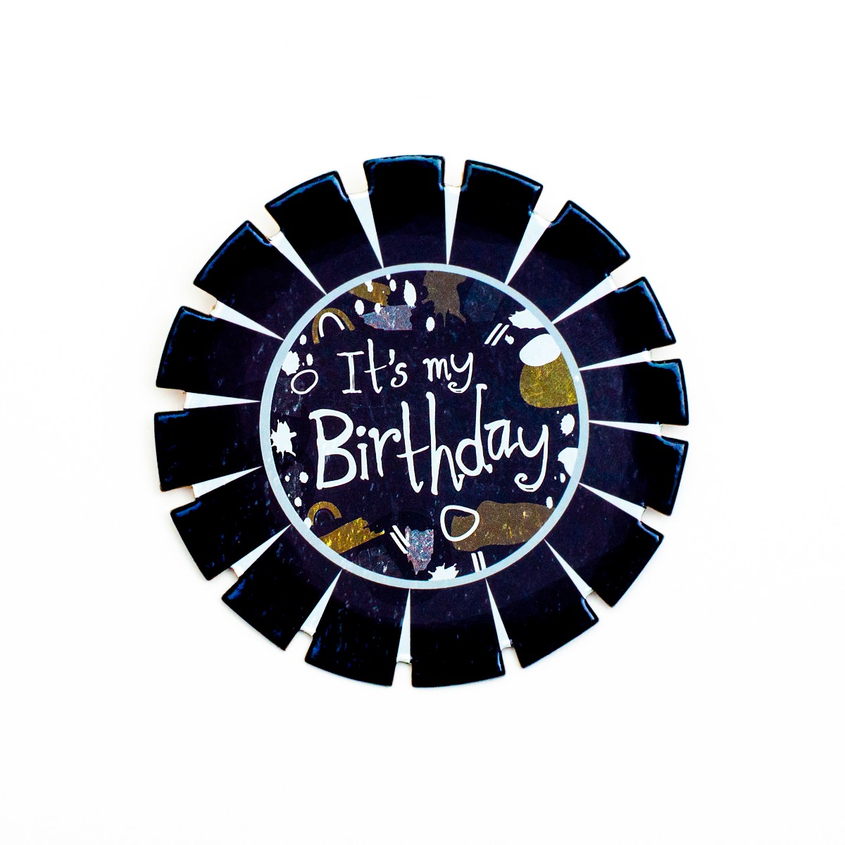 Pukka Party Happy Birthday Black and White Card Rosette Badge