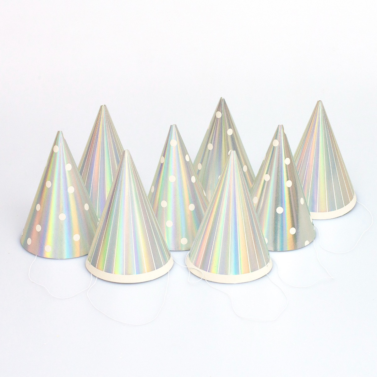 Pukka Party Silver Holographic Foil Party Hats - Pack of 8