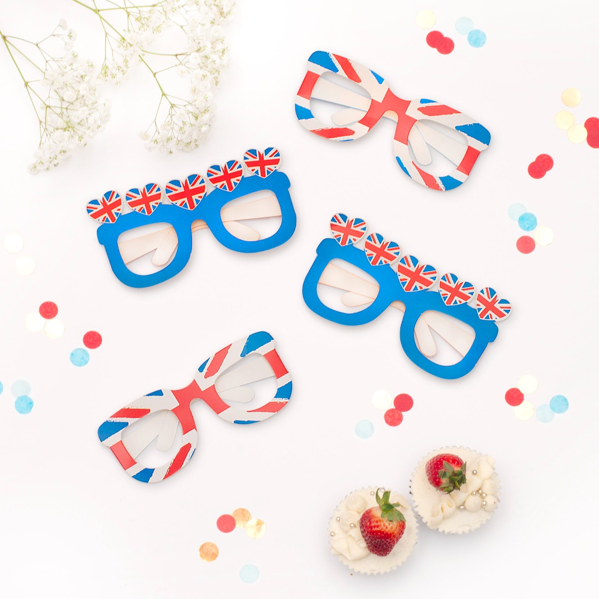 Pukka Party British Themed Union Jack Card Selfie Prop Glasses - Pack of 4