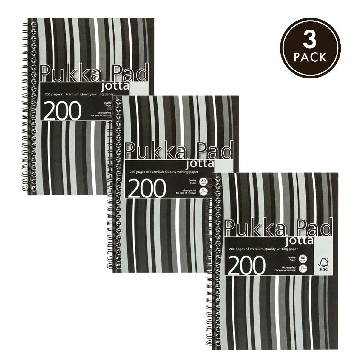 Pukka Pads Stripes A5 Lined Jotta in Black - Pack of 3