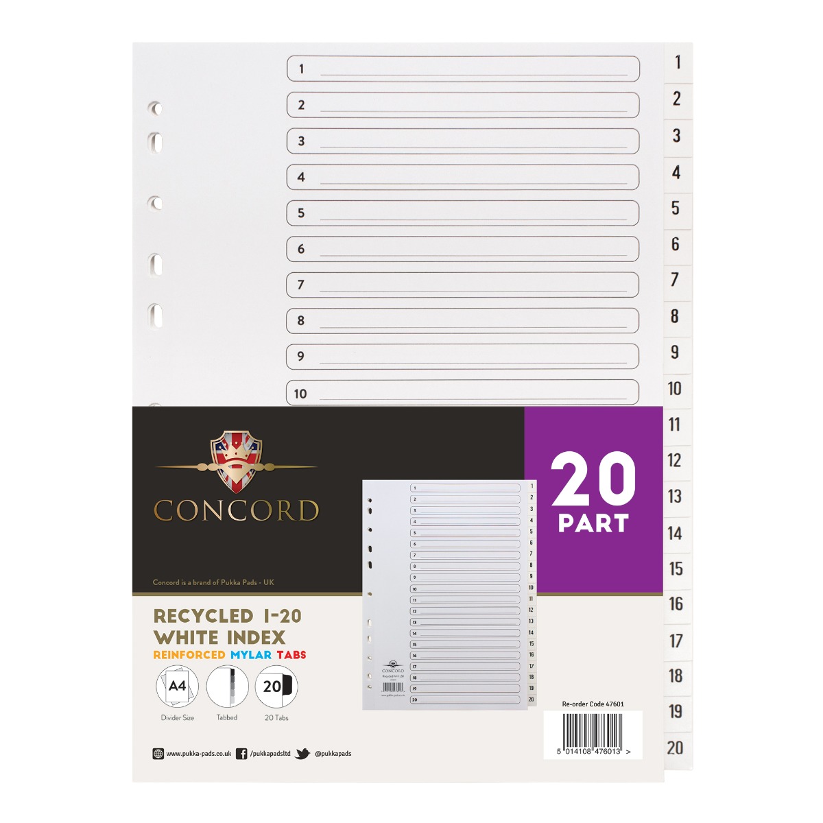 Concord Recycled A4 White 1-20 Index