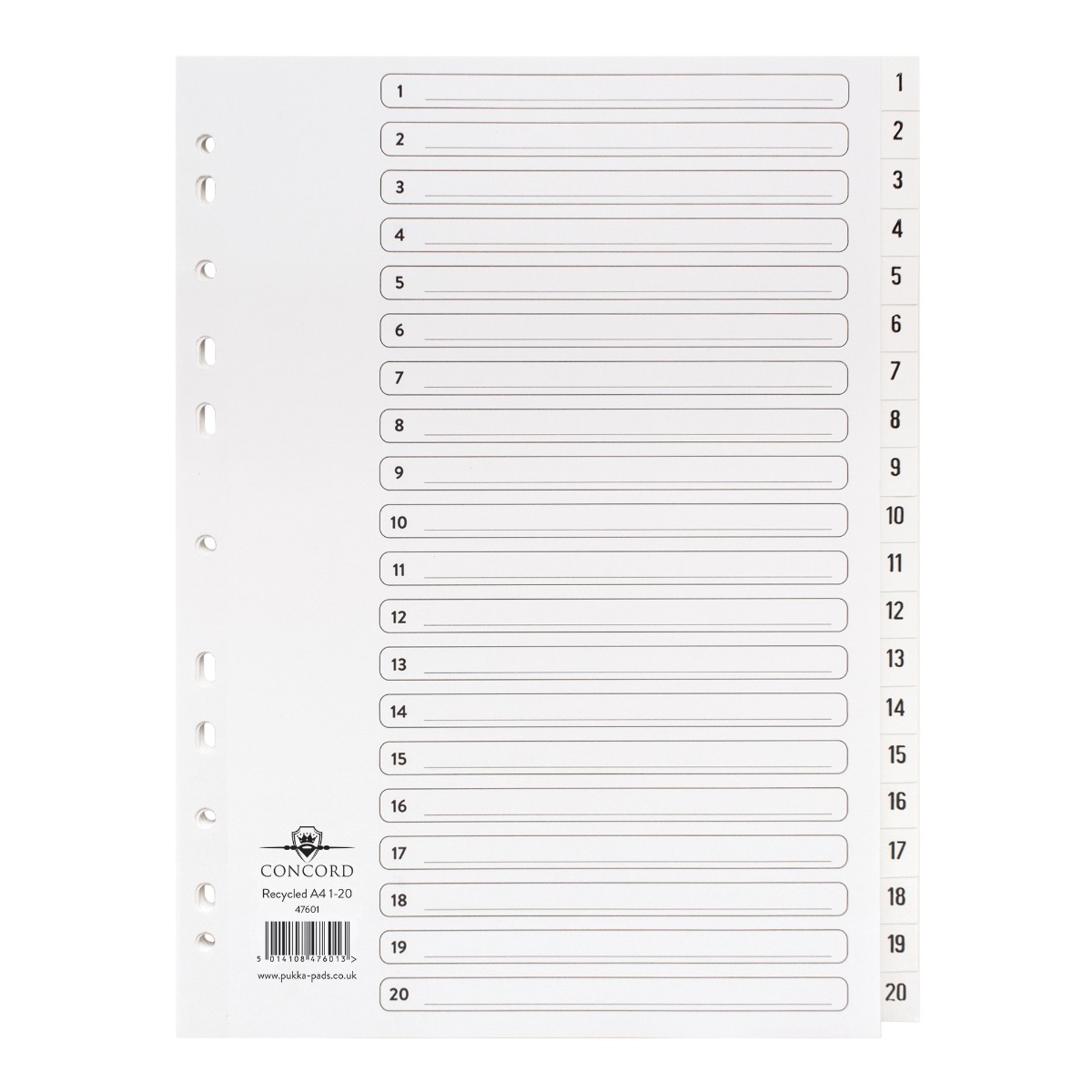 Concord Recycled A4 White 1-20 Index