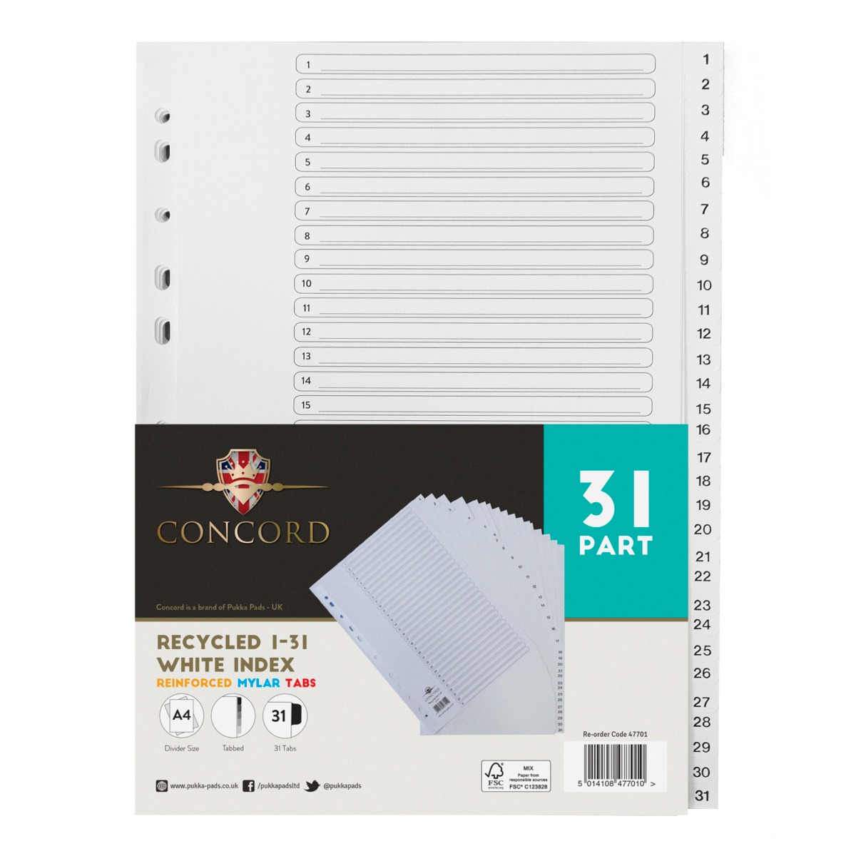 Concord Recycled A4 White 1-31 Index