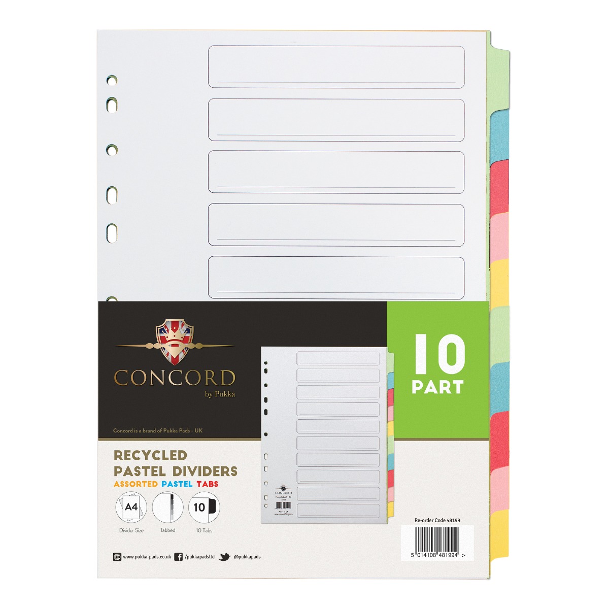 Concord Recycled Assorted Pastel 10 Part Divider