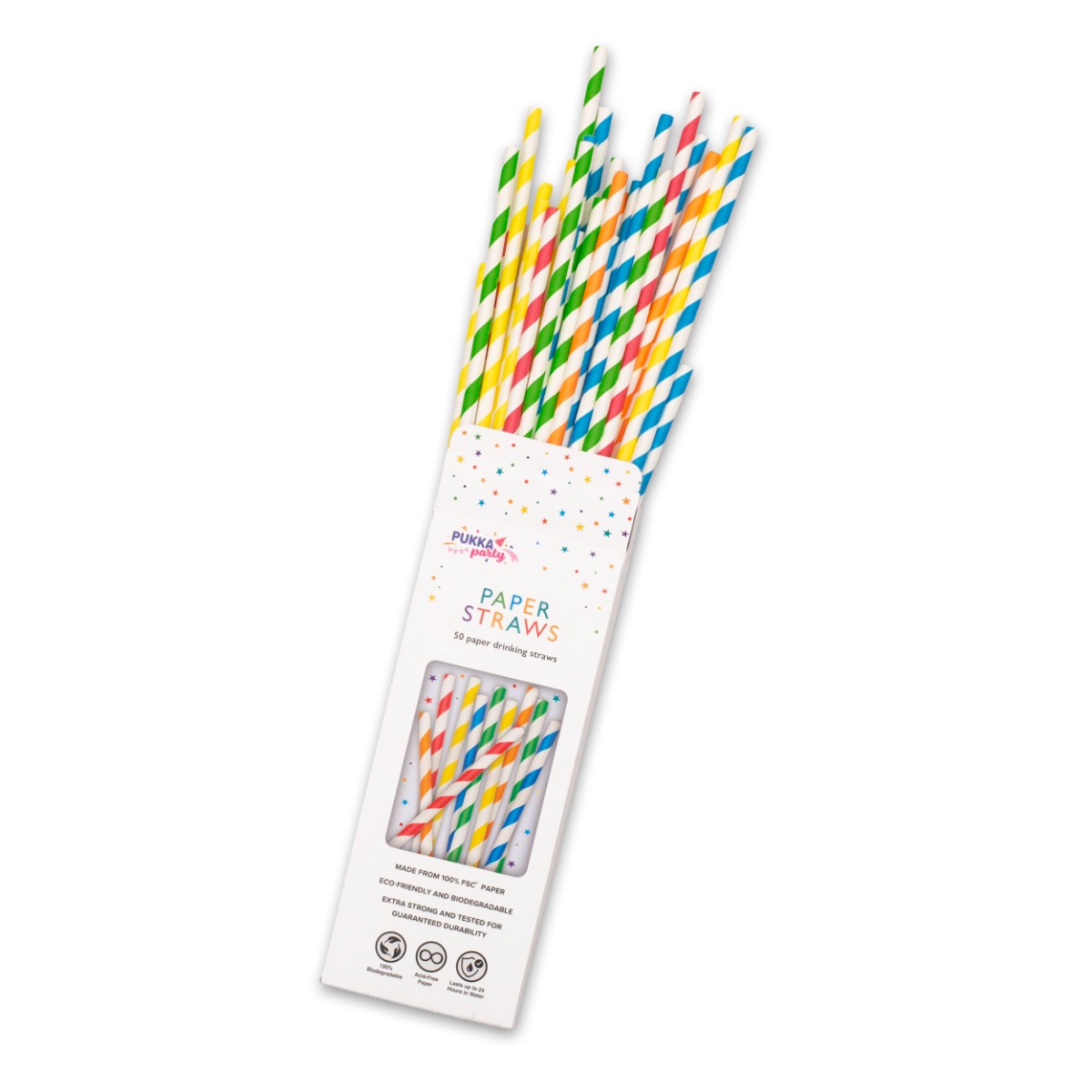 Pukka Party Striped Drinking Straws - Assorted Pack of 50