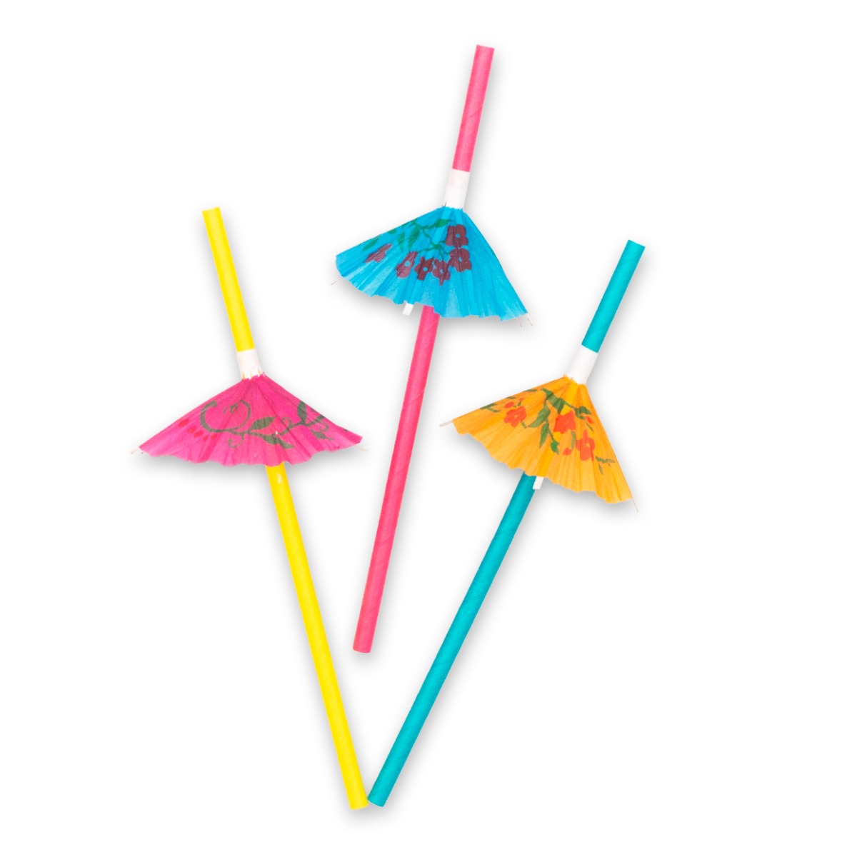 Pack of 12 umbrella eco-friendly drinking straws. Pack of 24 includes an assortment of pink,  yellow, and blue., by Pukka Party a party decor brand by Pukka Pads.