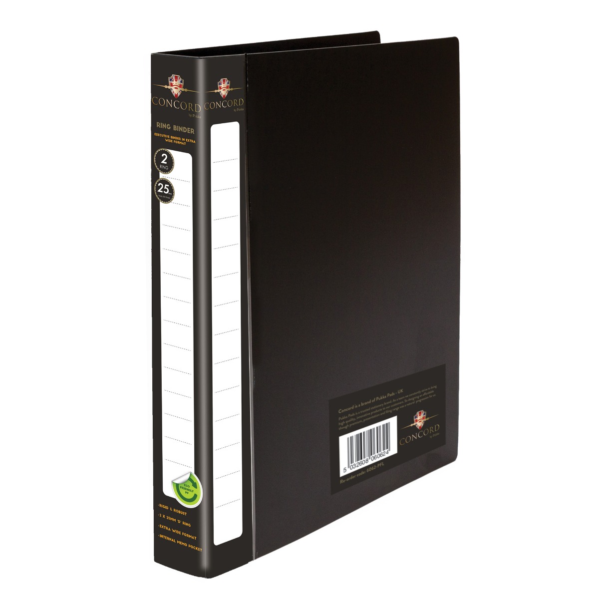 Concord Polypropylene A4 P 2-Ring Binder File in Black  - Pack of 5