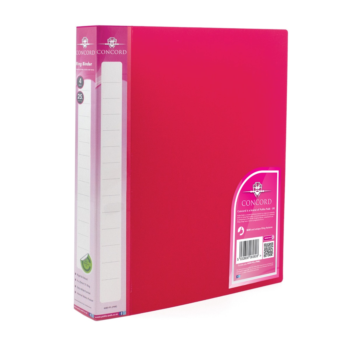 Concord Polypropylene A4 P 4-Ring Binder File in Pink - Pack of 5