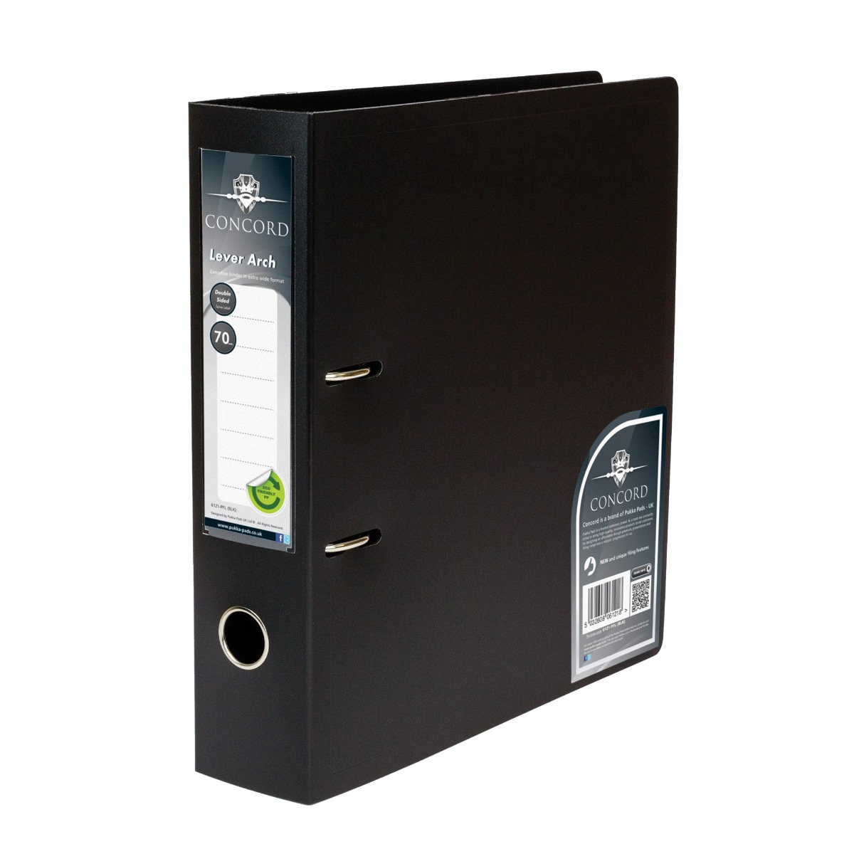 A4 Polypropylene 2-Ring Lever Arch File in Black - Pack of 5