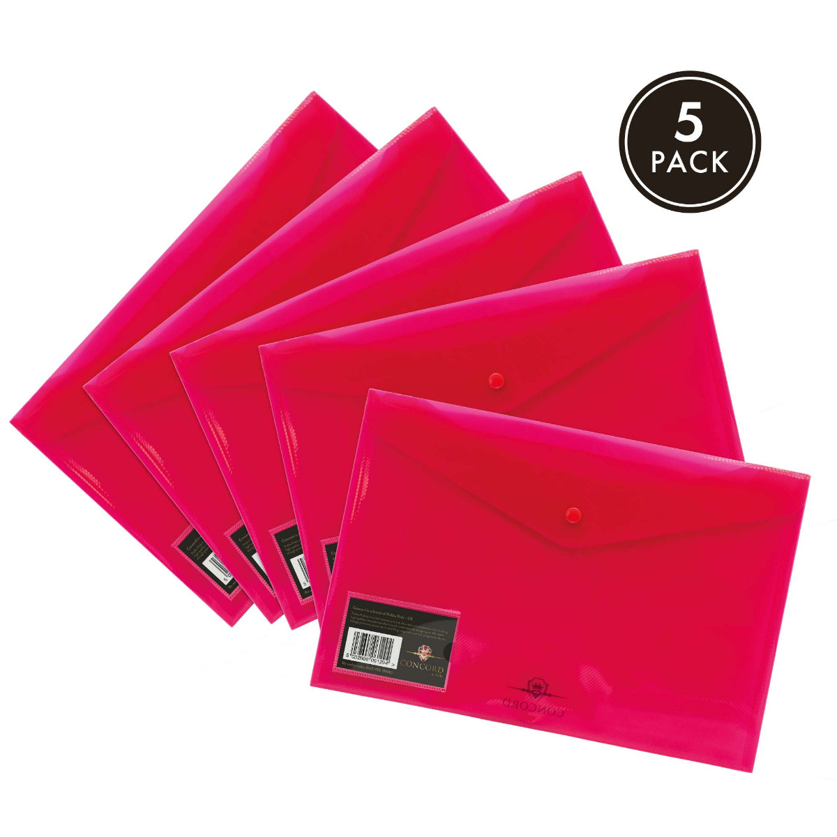 Pink Poly Propylene stud wallet by Concord, a brand of Pukka Pads. Each wallet is foolscap in size measuring  240mm x 360mm , ideal for A4 documents.