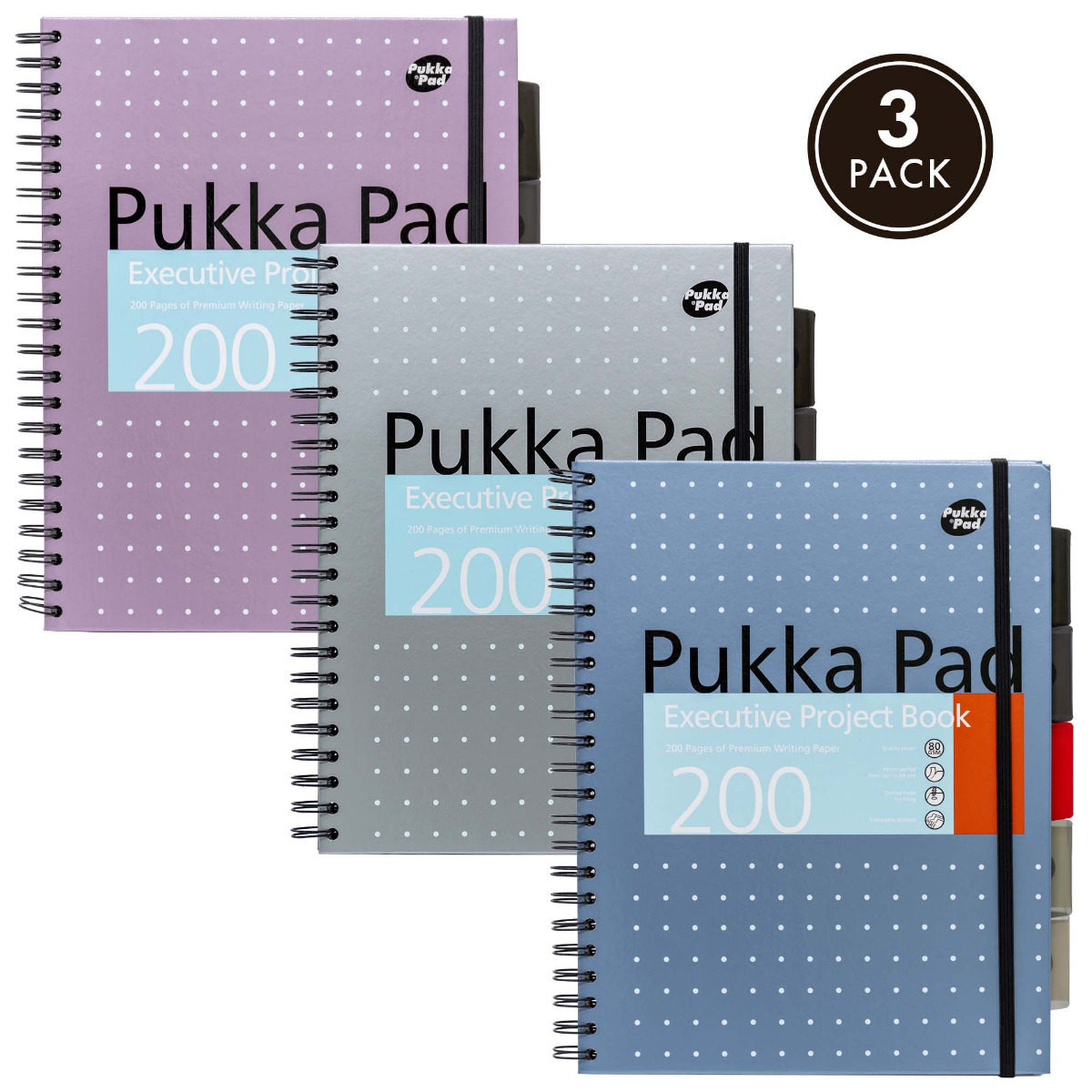 Pukka Pads A4 Lined Metallic Executive Project Book - Assorted Pack of 3