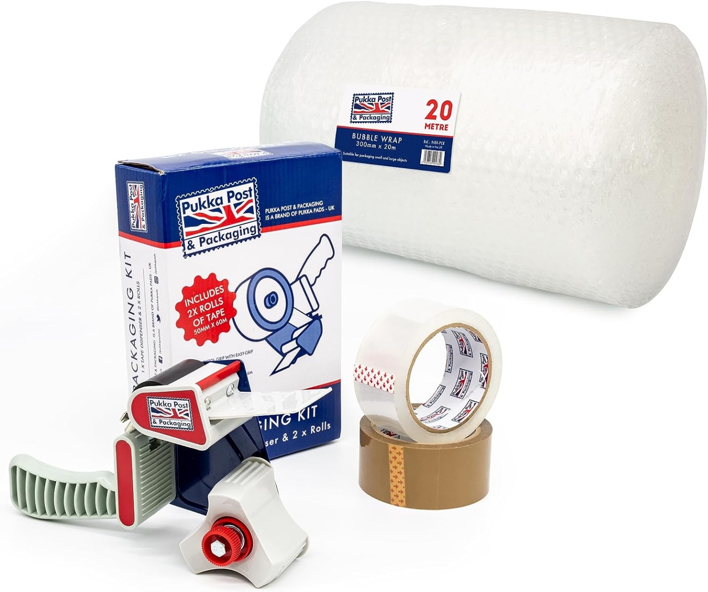 Pukka Post Packaging Bundle Bubble Wrap and Tape Dispenser