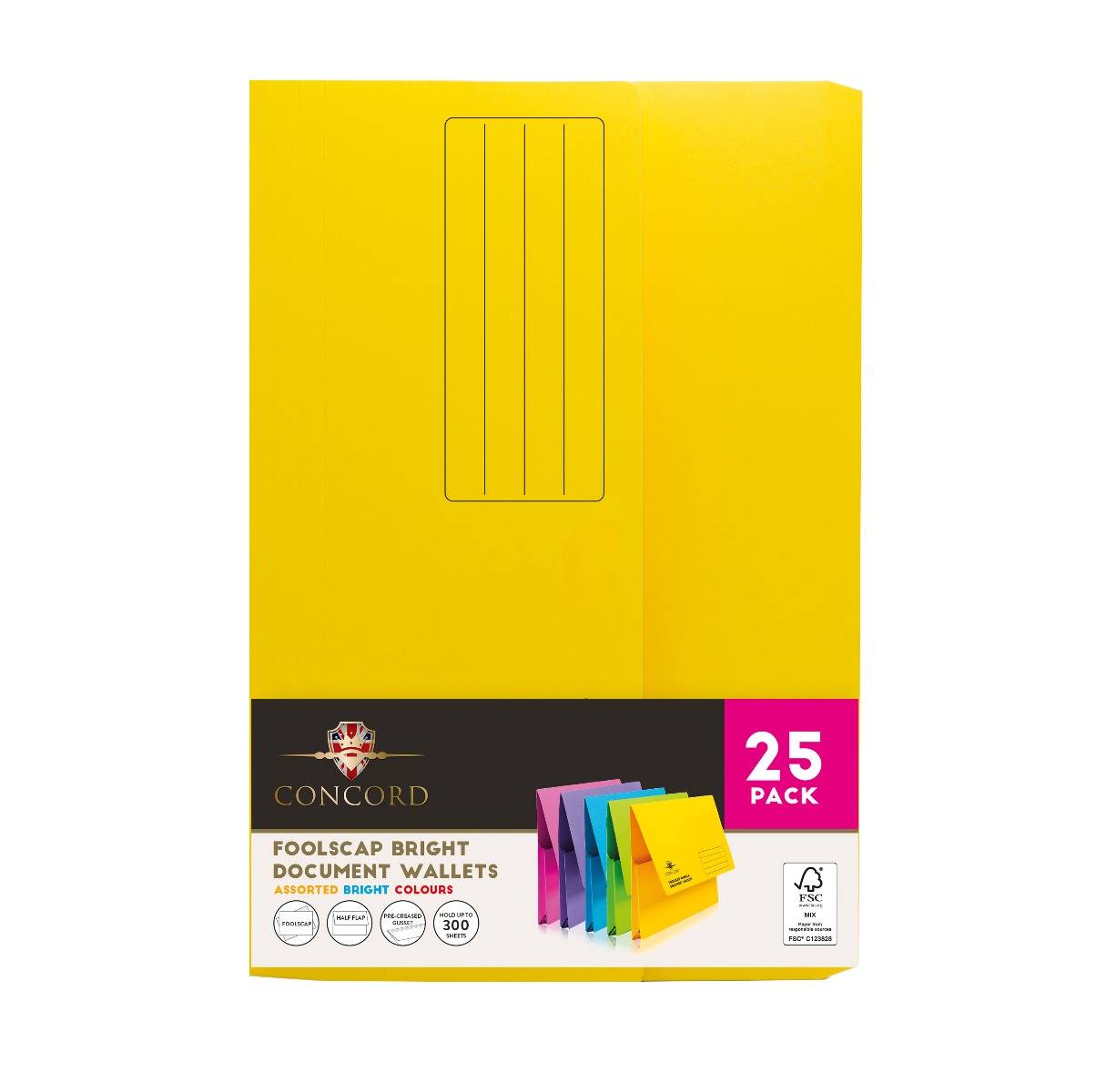 Concord Foolscap Bright Document Wallet Assorted Colours - Pack of 25