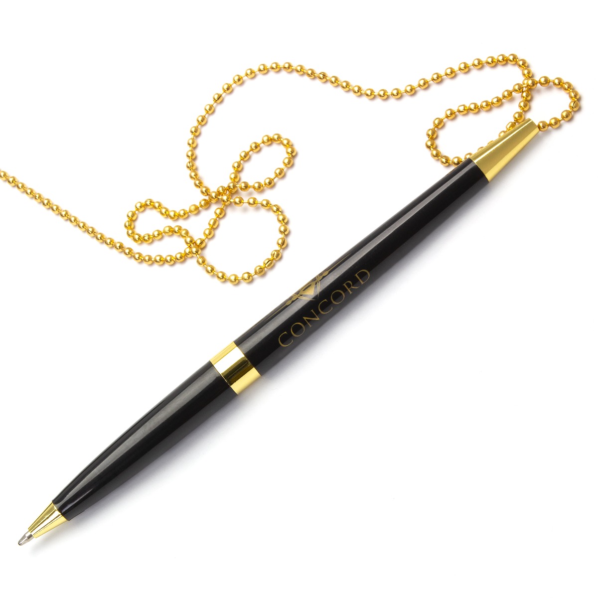 Concord Black and Gold Pen With Chain Stand