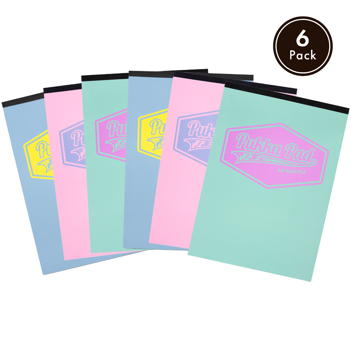 Pukka Pads Pastel A4 Lined 160 Refill Pad - Assorted Pink, Teal and Blue Pack of 6