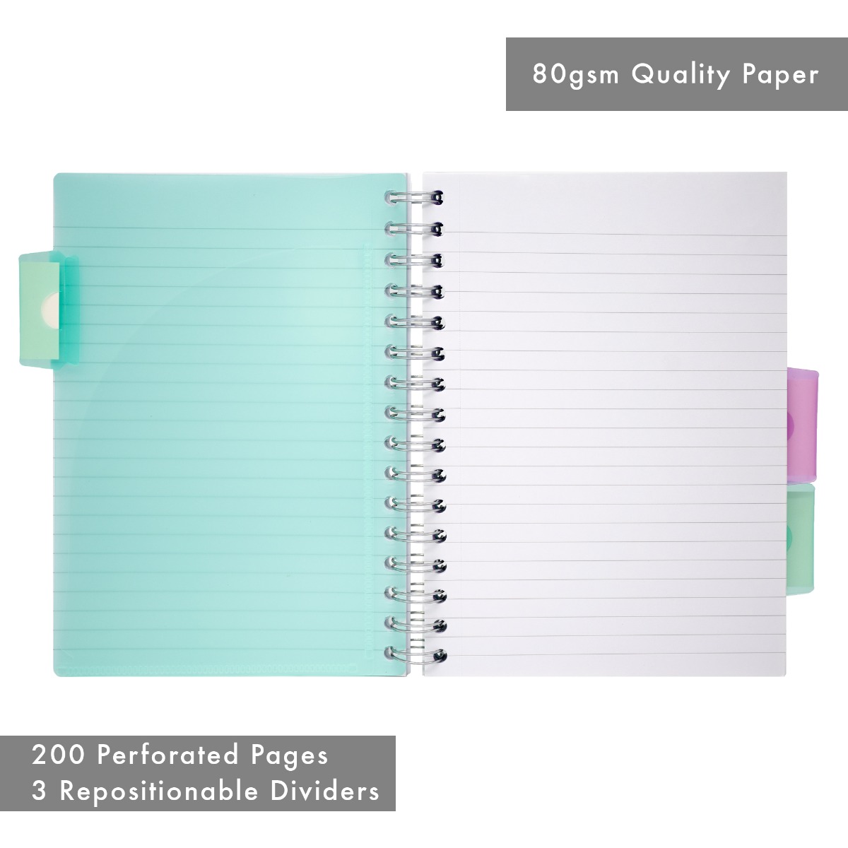 Pukka Pads Pastel A5 Lined Project Book  - Assorted Pack of 3 in Pink, Teal and Blue