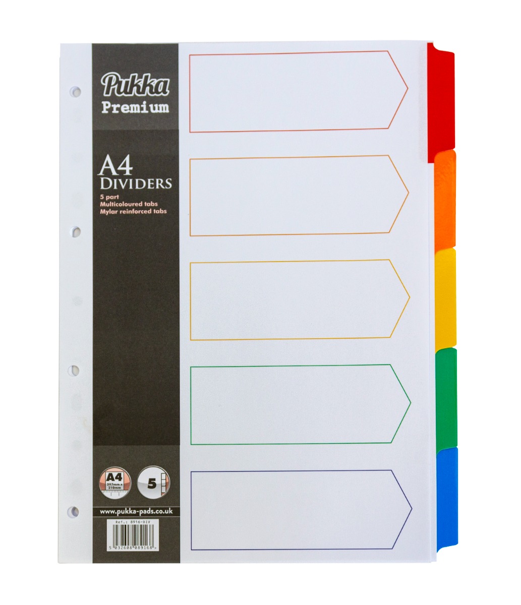 Pukka Pads A4 5-Part Multicoloured Mylar Tabbed Dividers Single