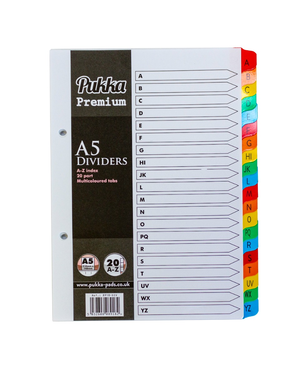 Pukka Pads A5 A-Z Multicoloured Mylar Tabbed Dividers - Single
