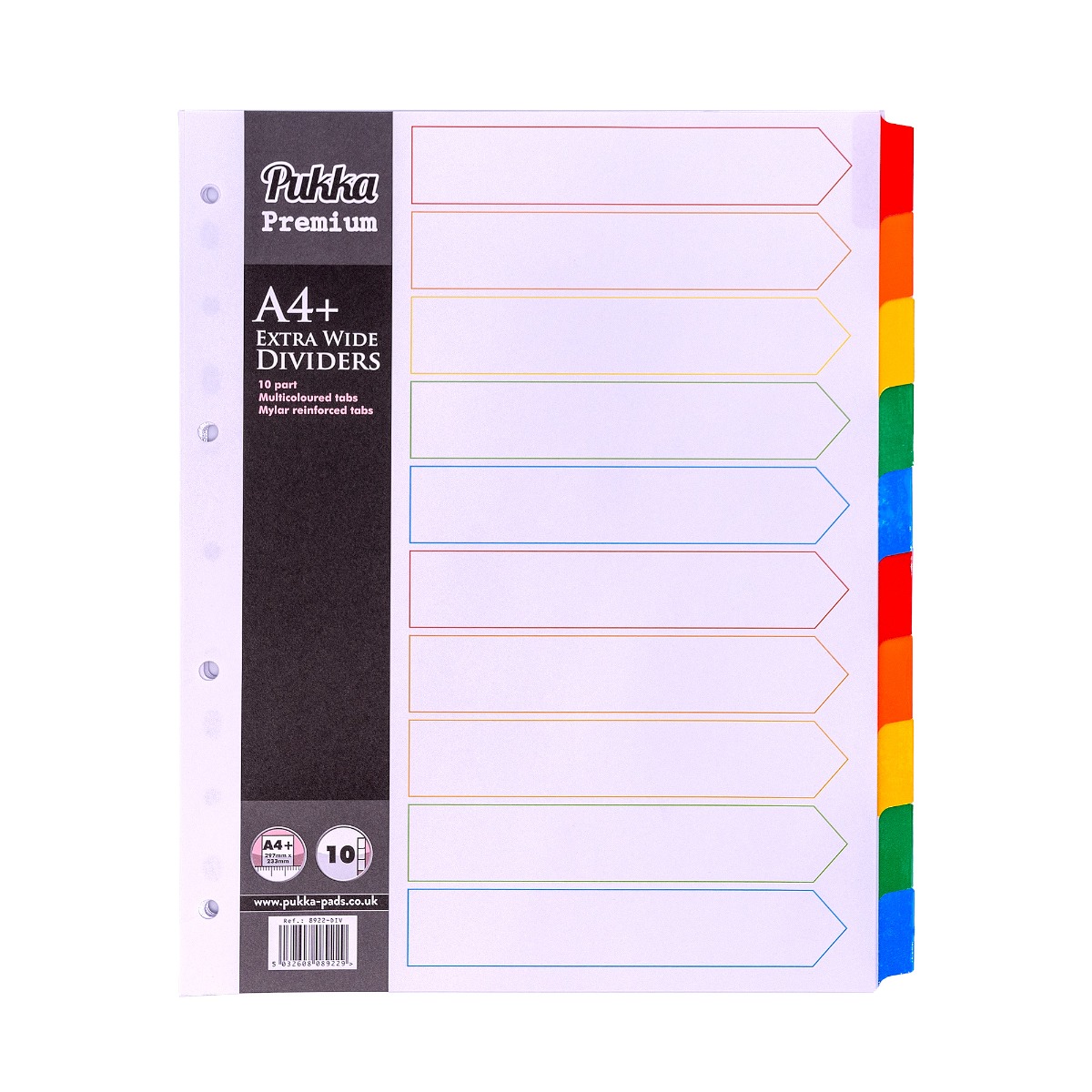 Pukka Pads 10-part A4+ Extra Wide Multicoloured Mylar Dividers Single
