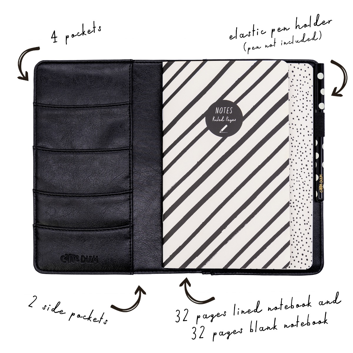 Carpe Diem Traveller Notebook Holder - Black