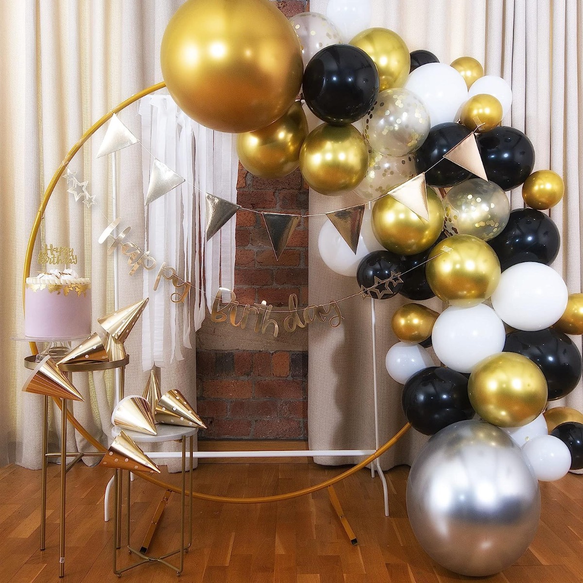 Black and deals gold balloon arch