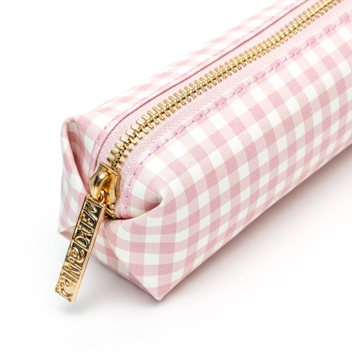 Carpe Diem Slim Pencil Case - Ballerina Pink Check