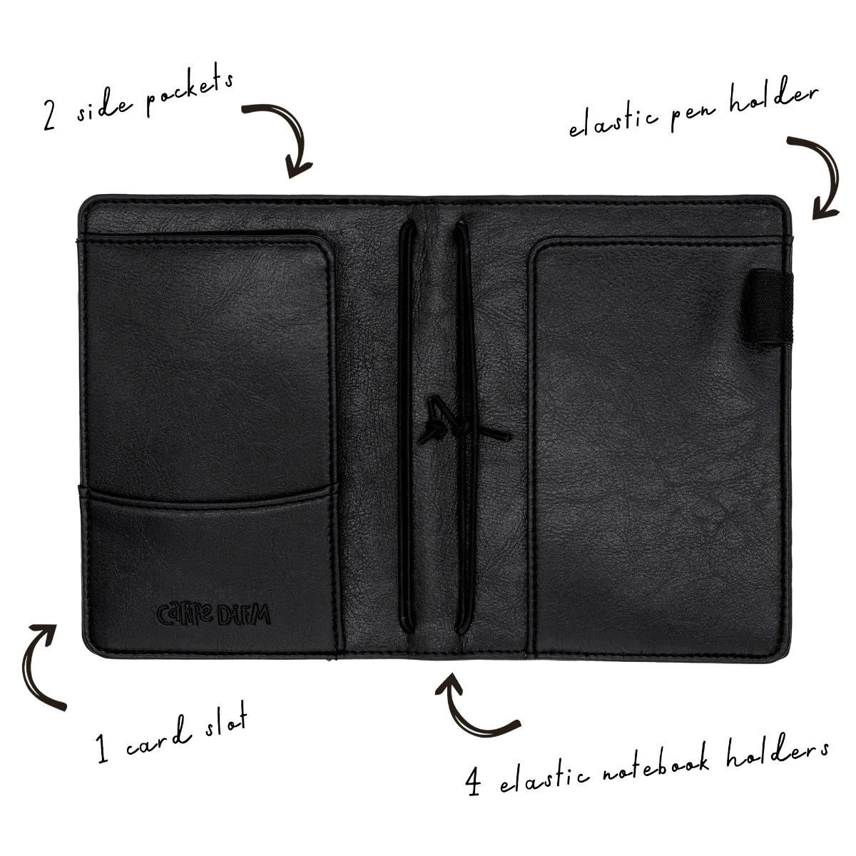 Carpe Diem A6 Notebook and Passport Holder - Black