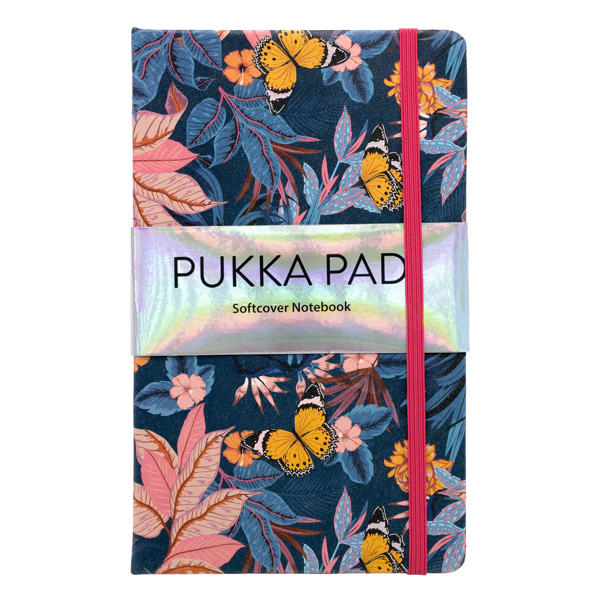 Pukka Pads Bloom blue softcover pad. The notepad measures 13cm x 21 cm, and contains 192 pages of lined 80 GSM high-quality ivory paper and has an elastic closure and an expandable back pocket.