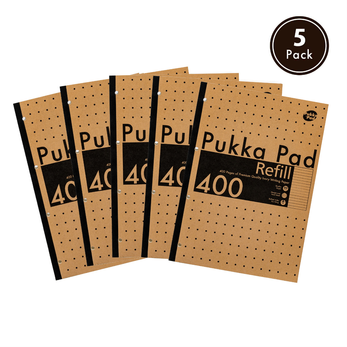 Pukka Pads Kraft A4 Ivory Lined 400 Page Refill Pad - Pack of 5